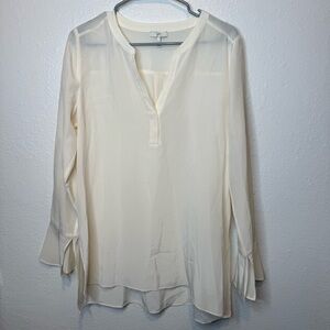 Joie Silk V-Neck Long Sleeve Semi Sheer Ivory Blouse Size Medium